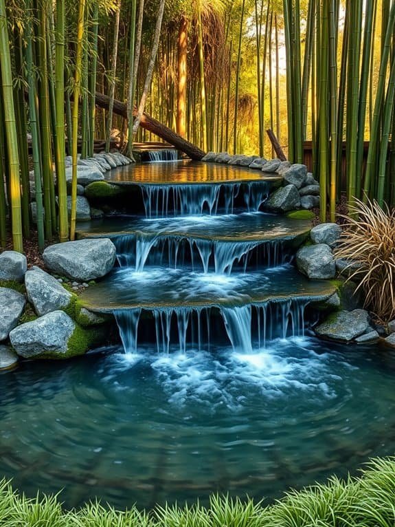 bamboo themed cascading water feature