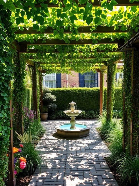 climbing plants adorn pergola