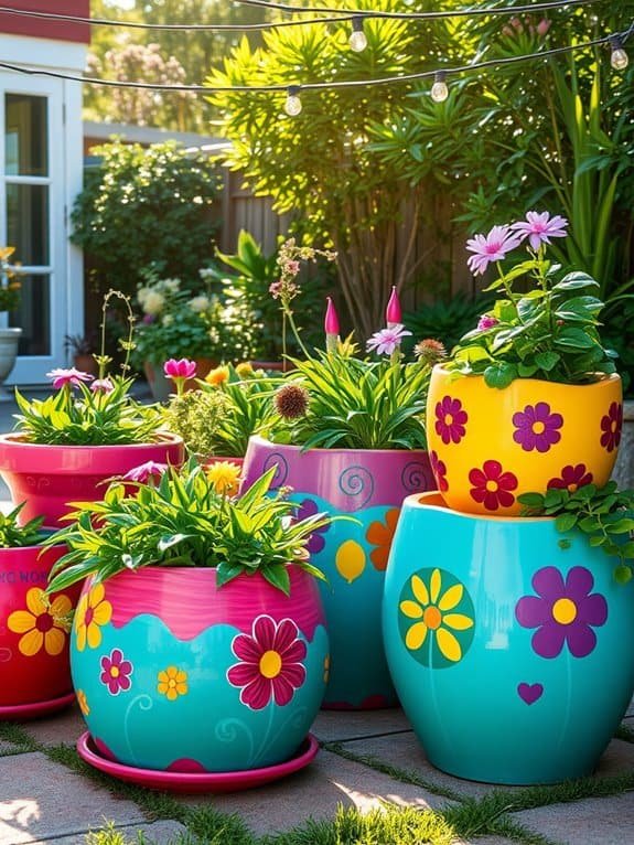 colorful artistic flower pots