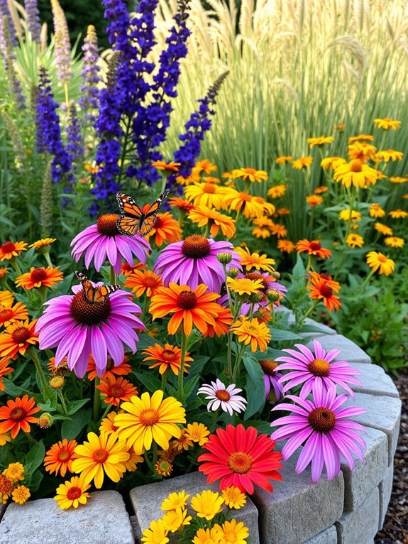 colorful flowers attract butterflies