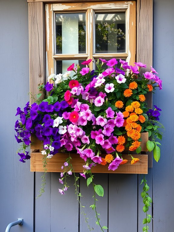 colorful flowers in window