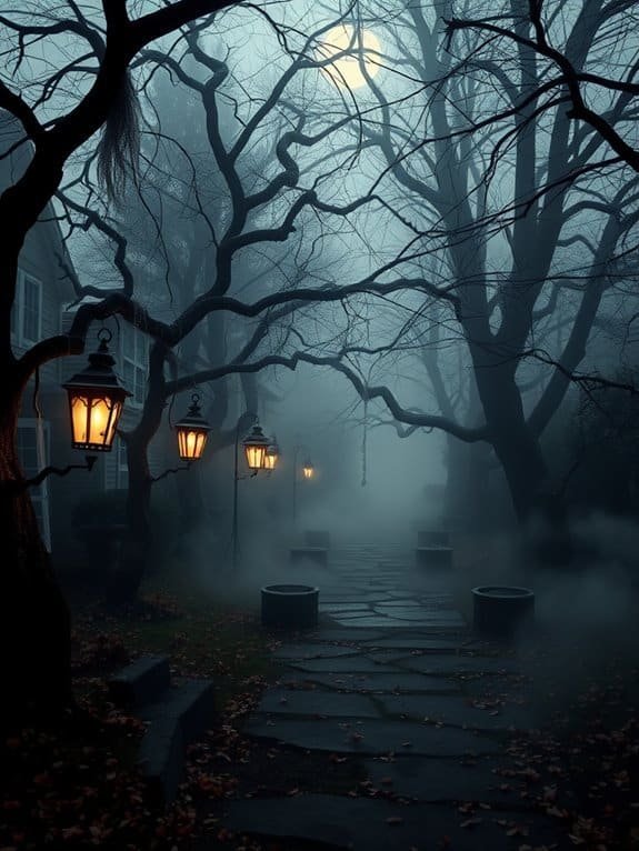 eerie shadowy woodland trail