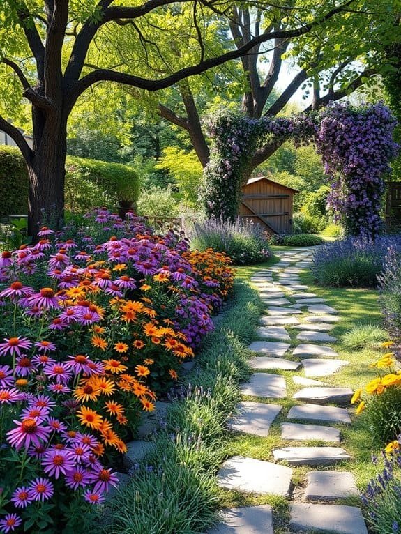 floral lined garden pathways