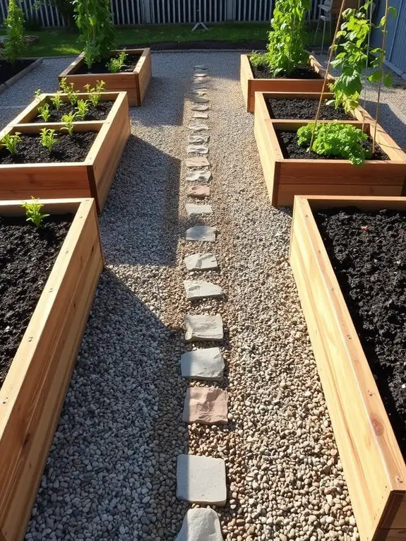 garden beds and pathways