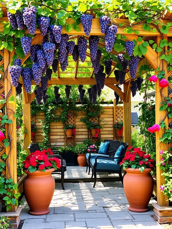 grapevine covered patio structure