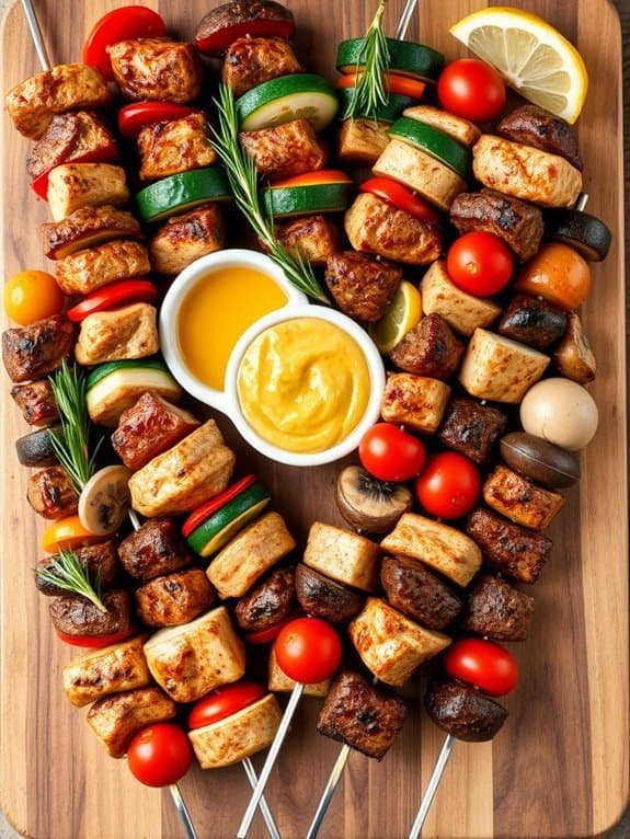 grilled skewers with sauces