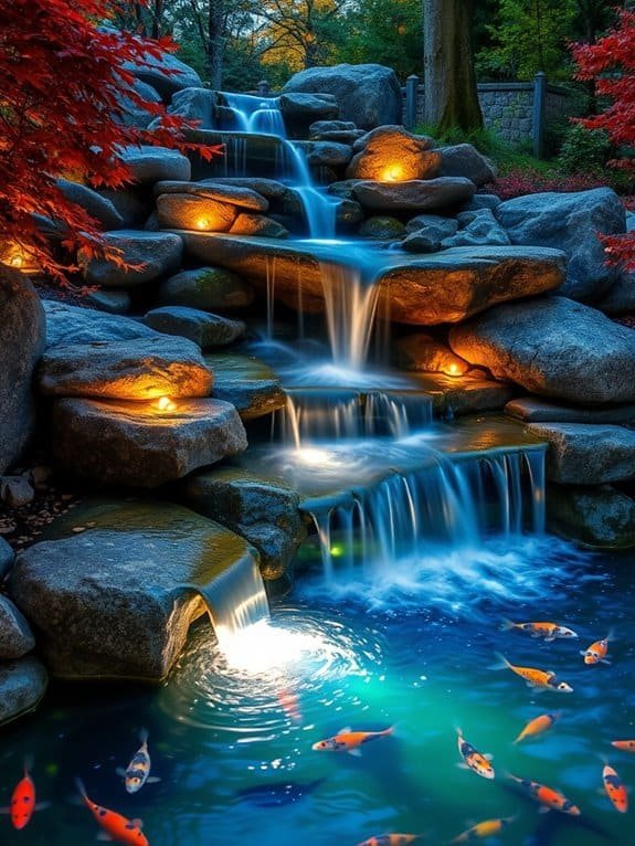 illuminated cascading water feature