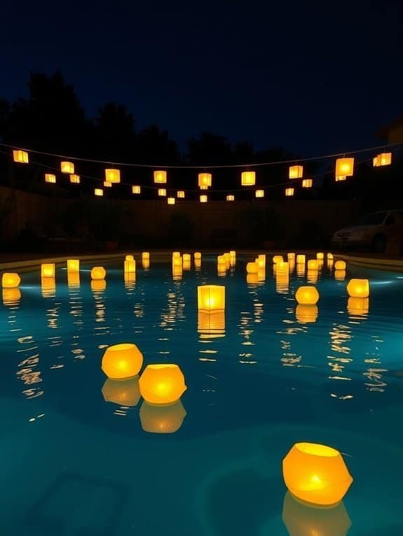 illuminated skyward paper lanterns