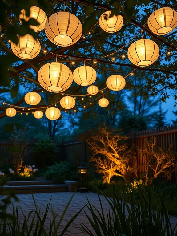 illuminated trees at night