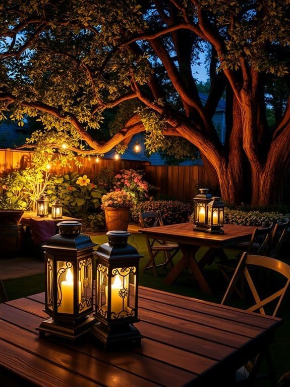 lit lanterns atop tables