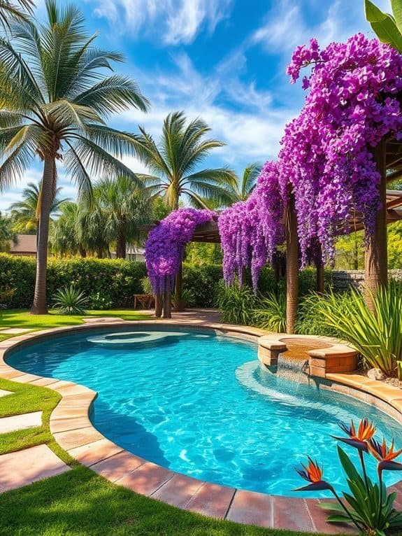 lush landscaped pool area