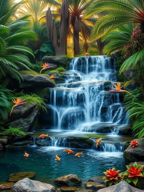 lush tropical waterfall oasis