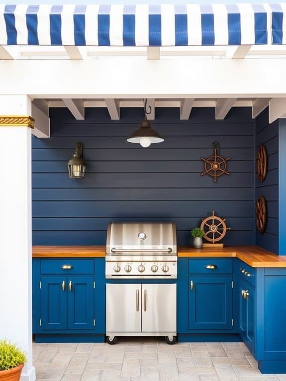 nautical themed outdoor cooking space