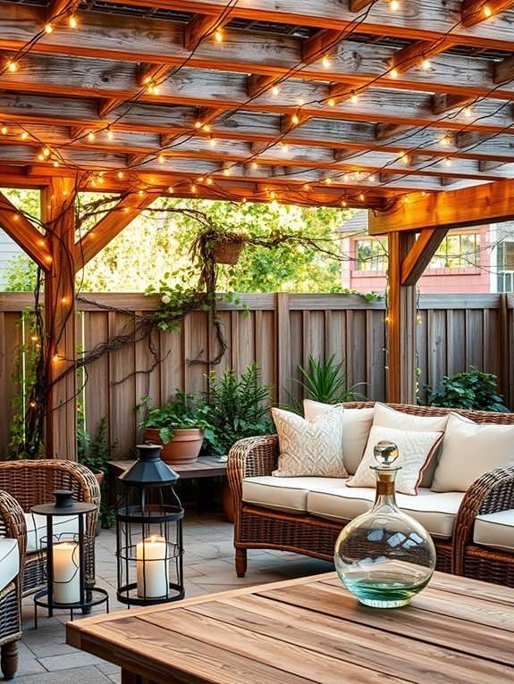 patio adorned with string lights