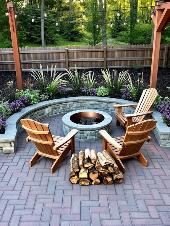 planters encircle cozy firepit