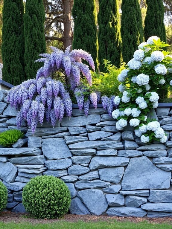 plants climbing stone walls