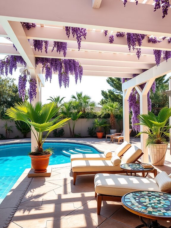 relaxing under poolside shade