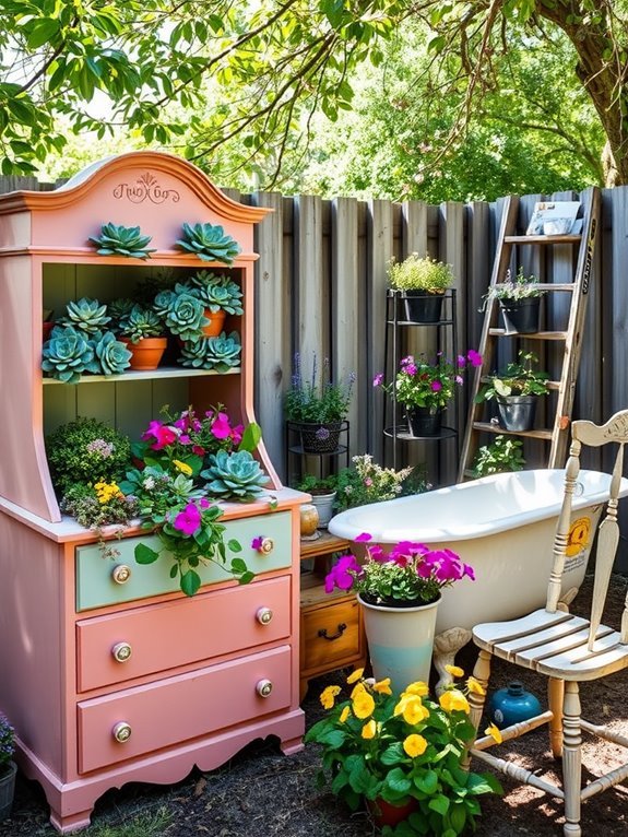 repurposed furniture as planters