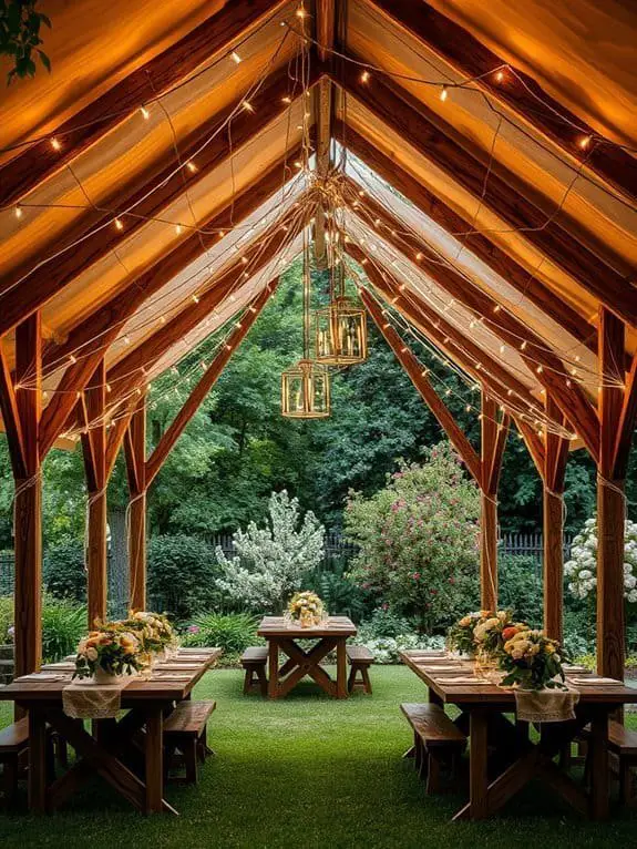 rustic wooden tent frame