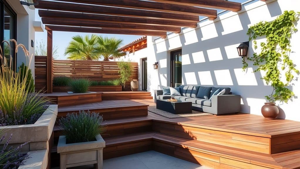 stylish elevated backyard terraces