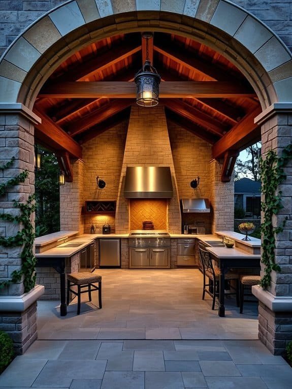 stylish kitchen with fireplace