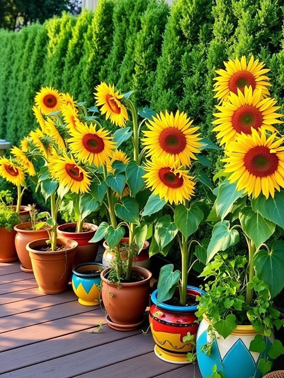 sunflower filled container garden