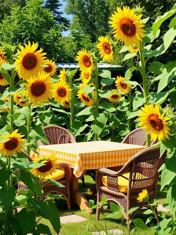 sunflower themed outdoor gathering spot