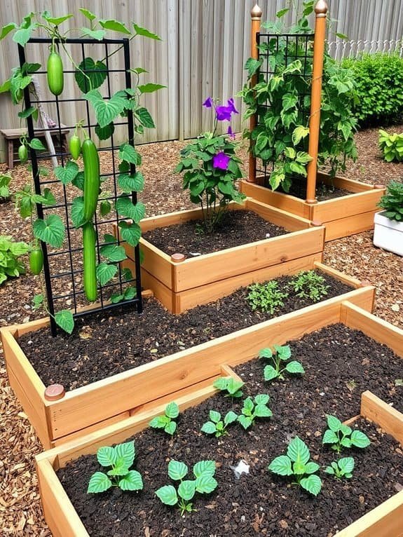 trellised raised garden beds