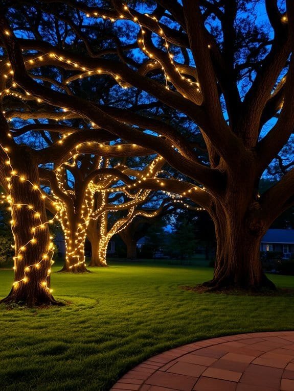 twinkling lights in branches