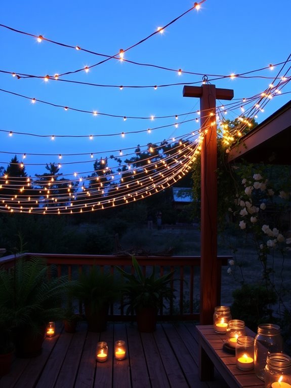 twinkling overhead string lights