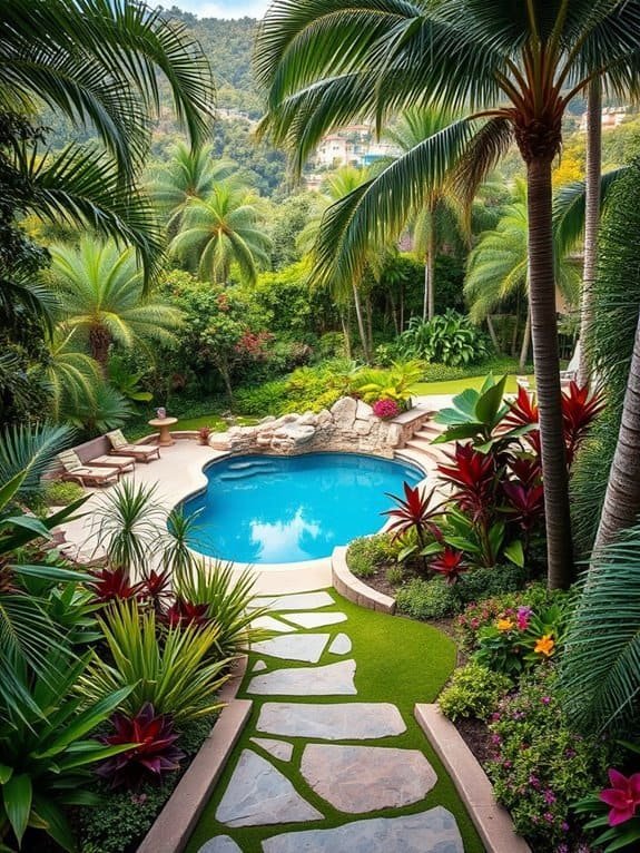 vibrant greenery enhances poolside
