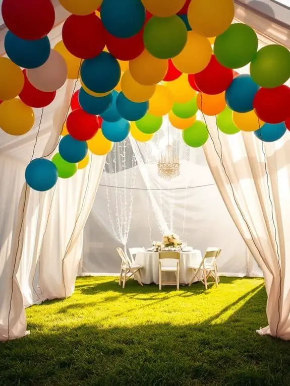 vibrant tent with balloons